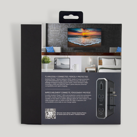 Austere Vll Series Power 4-Outlet With Omniport USB & 45W USB-C PD Port - Black - Austere Vll Series Power 4-Outlet With Omniport USB & 45W USB-C PD Port  - Detailshot 2