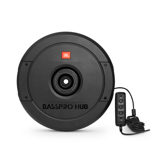 JBL BassPro Hub - Black - 11" (279mm) Spare tire subwoofer with built-in 200W RMS amplifier with remote control. - Hero